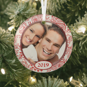 Rode Liefdes Vogels Uw Foto Kerst Ornament