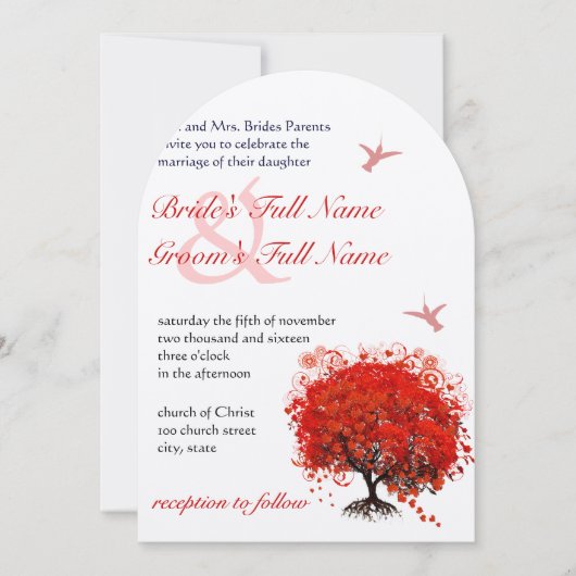 Rode-liefdesbomen 5 x 7 bruiloft uitnodiging (Voorkant)