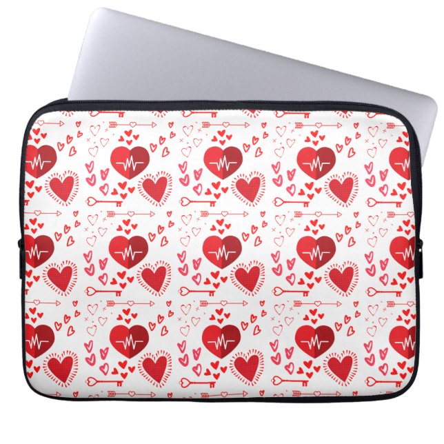Rode liefdesharten en honing laptop sleeve (Voorkant)