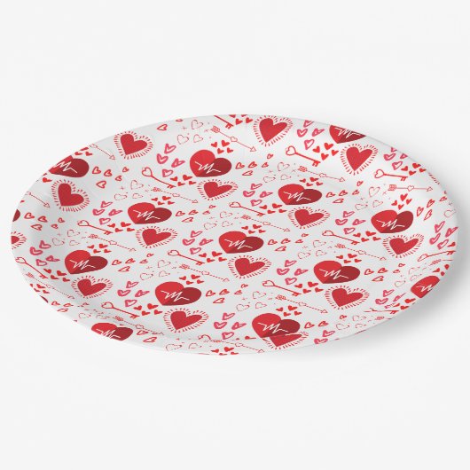 Rode liefdesharten en honing papieren bordje (Gekanteld)