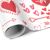 Rode liefdesharten en pijl cadeaupapier (Rol Hoek)