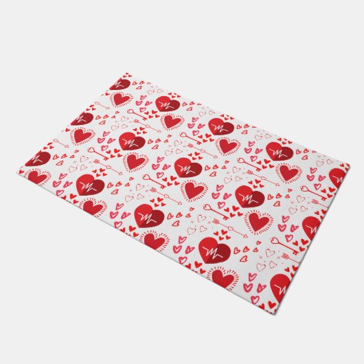 Rode liefdesharten en pijl, Happy Valentijnsdag Deurmat (Schuin)