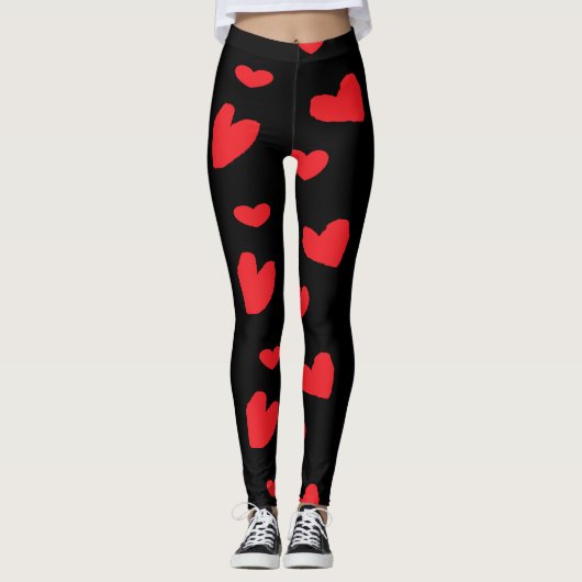 Rode liefdesharten in zwart leggings (Voorkant)