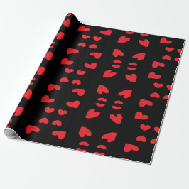 Rode liefdesharten op zwart cadeaupapier