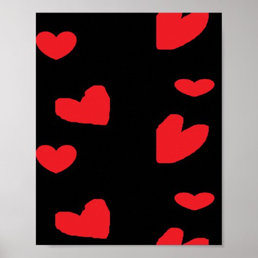 Rode liefdesharten op zwart poster (Voorkant)