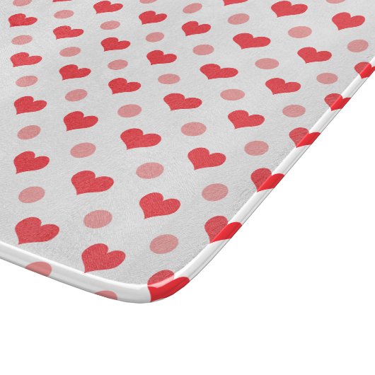 rode liefdesharten, pastel roze poka stippen patro snijplank (Hoek)
