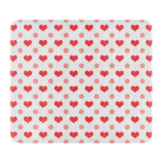 rode liefdesharten, pastel roze poka stippen patro snijplank (Voorkant)