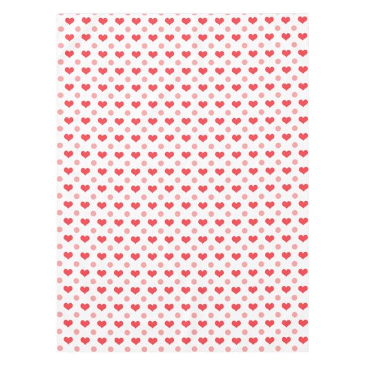 rode liefdesharten, pastel roze poka stippen patro tafelkleed (Voorkant)