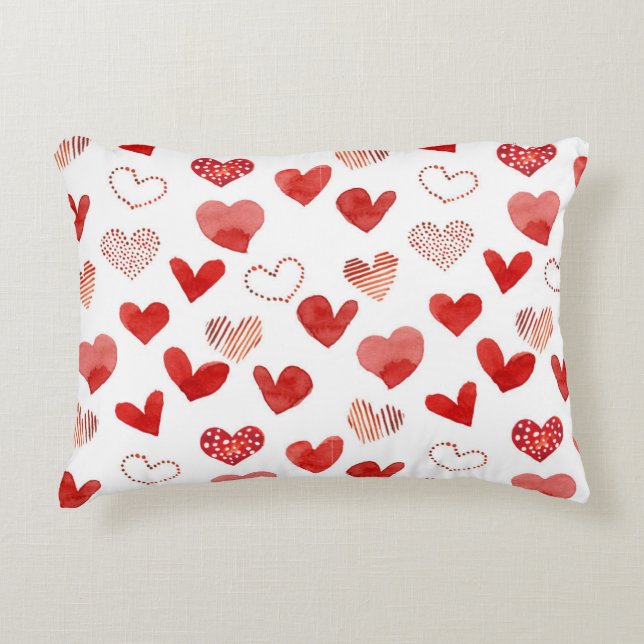 Rode liefdesharten, waterverf. accent kussen (Voorkant)