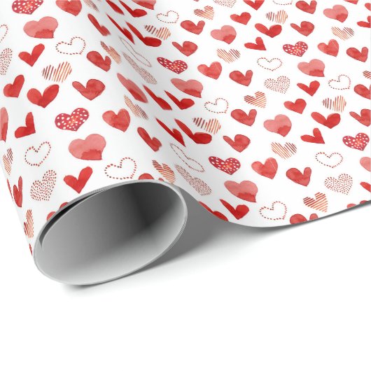 Rode liefdesharten, waterverf. cadeaupapier (Rol Hoek)