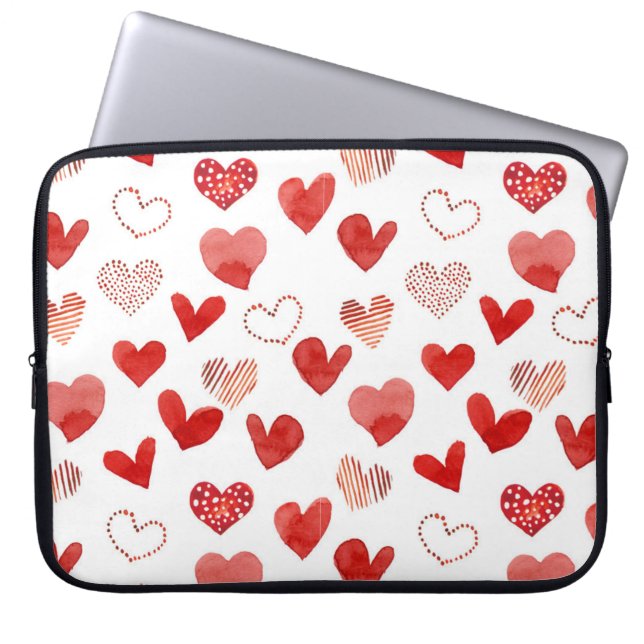 Rode liefdesharten, waterverf. laptop sleeve (Voorkant)