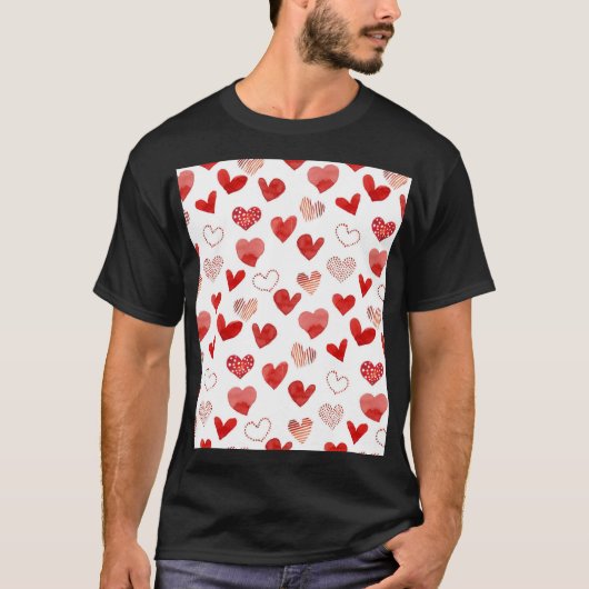 Rode liefdesharten, waterverf. t-shirt (Voorkant)