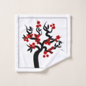Rode liefdesvogelkerboom, bloesems zwarte grens bad handdoek (Wasdoekje)
