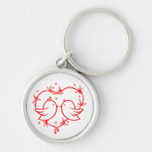 Rode Liefdesvogels En Hart Trouwliefde Verloving Sleutelhanger