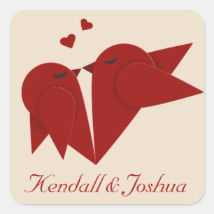 Rode Liefdesvogels Trouw Persoonlijke Roze Liefde Vierkante Sticker