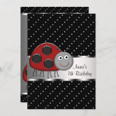 Rode lieveheersbeestje 7e verjaardag uitnodiging L (Voorkant / Achterkant)
