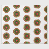 Rode lieveheersbeestje op rode en groene bloemblaa cadeaupapier (Vlak)