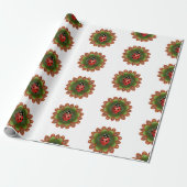 Rode lieveheersbeestje op rode en groene bloemblaa cadeaupapier (Uitgerold)