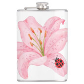 Rode lieveheersbeestje roze lelie bloem aangepaste heupfles (Voorkant)