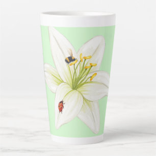 Rode lieveheersbeestje roze lelie bloem aangepaste latte mok