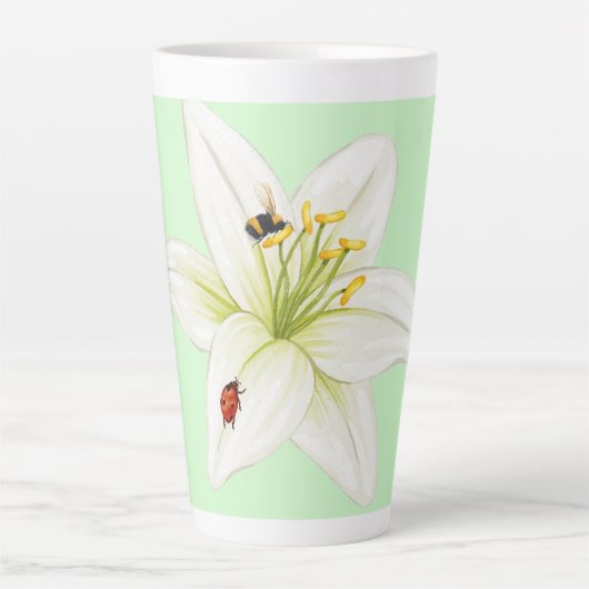Rode lieveheersbeestje roze lelie bloem aangepaste latte mok (Voorkant)