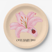 Rode lieveheersbeestje roze lelie bloem aangepaste papieren bordje (Voorkant)