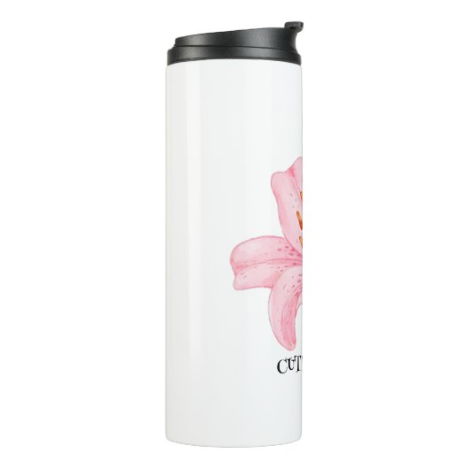 Rode lieveheersbeestje roze lelie bloem aangepaste thermosbeker (Gedraaid links)