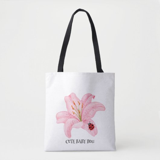 Rode lieveheersbeestje roze lelie bloem aangepaste tote bag (Voorkant)