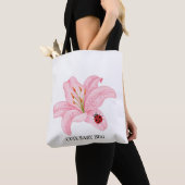 Rode lieveheersbeestje roze lelie bloem aangepaste tote bag (Dichtbij)