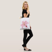 Rode lieveheersbeestje roze lelie bloem aangepaste tote bag (Op model)