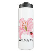 Rode Lieveheersbeestje roze Lily Bloem aangepaste  Thermosbeker (Voorkant)
