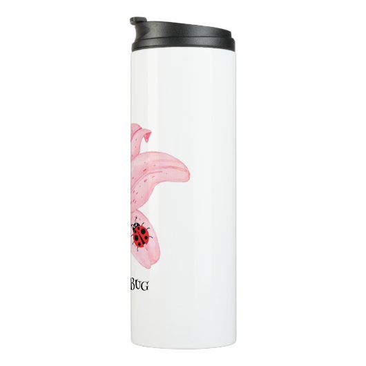 Rode Lieveheersbeestje roze Lily Bloem aangepaste  Thermosbeker (Geroteerd rechts)