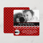 Rode lieveheersbeestje verjaardagsfeestje kaart (Voorkant / Achterkant)