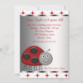 Rode lieveheersbeestjes 6e verjaardagsfeestje kaart (Achterkant)