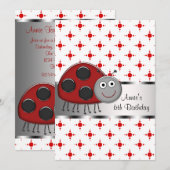 Rode lieveheersbeestjes 6e verjaardagsfeestje kaart (Voorkant / Achterkant)