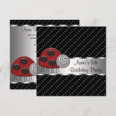 Rode lieveheersbeestjes 8e verjaardagsfeestje kaart (Voorkant / Achterkant)