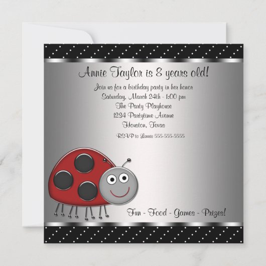 Rode lieveheersbeestjes 8e verjaardagsfeestje kaart (Achterkant)