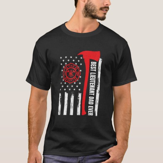 Rode lijn Amerikaanse vlag Papa Brandweerman Luite T-shirt (Voorkant)