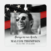 Rode lijn Brandweerman Foto Memorial Metalen Ornament (Achterkant)