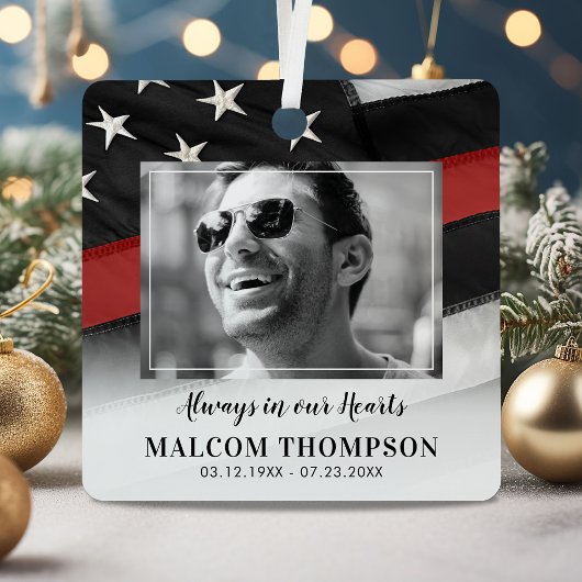 Rode lijn Brandweerman Foto Memorial Metalen Ornament