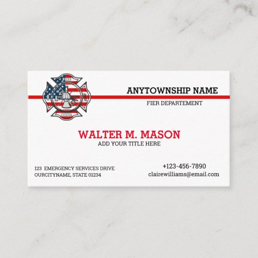 Rode lijn brandweerman US Flag Visitekaartje (Voorkant)