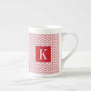 RODE LIJN BREI Bone China Mok + Initiaal II
