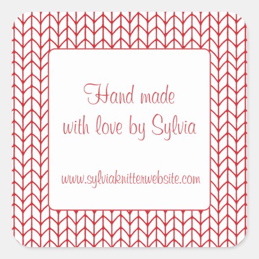 RODE LIJN GEBREIDE 1,5" vierkante "hand gemaakte"  Vierkante Sticker (Voorkant)