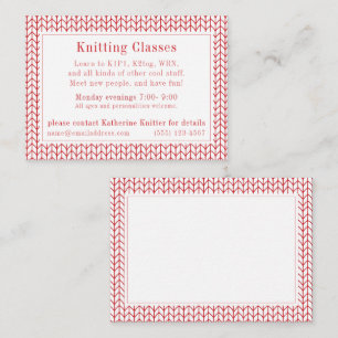 RODE LIJN GEBREIDE "breiklassen" Visitekaartje Notitiekaartje