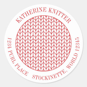RODE LIJN GEBREIDE grote ronde adreszegels Sticker