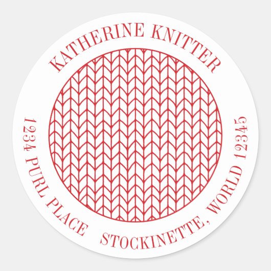 RODE LIJN GEBREIDE grote ronde adreszegels Sticker (Voorkant)