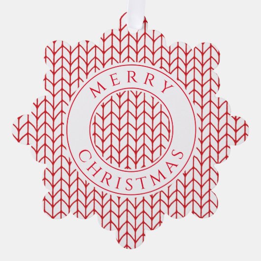 RODE LIJN GEBREIDE sneeuwvlok papier Ornament Kaar (Voorkant)