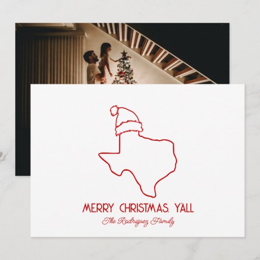 Rode Lijn Kunst Kerstman Texas Kerstkaart (Voorkant / Achterkant)
