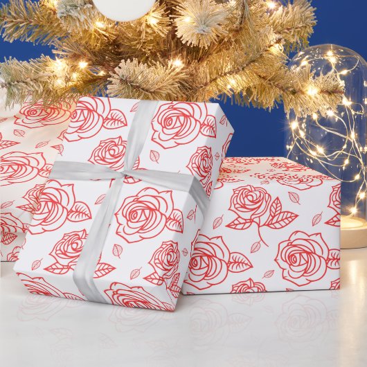 Rode Lijn Kunst Roos  Cadeaupapier (Feestdagen)