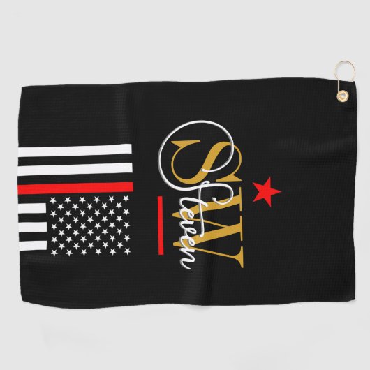 Rode lijn & Monogrammen Naam / Moderne Handtekenin Golfhanddoek (Horizontaal)